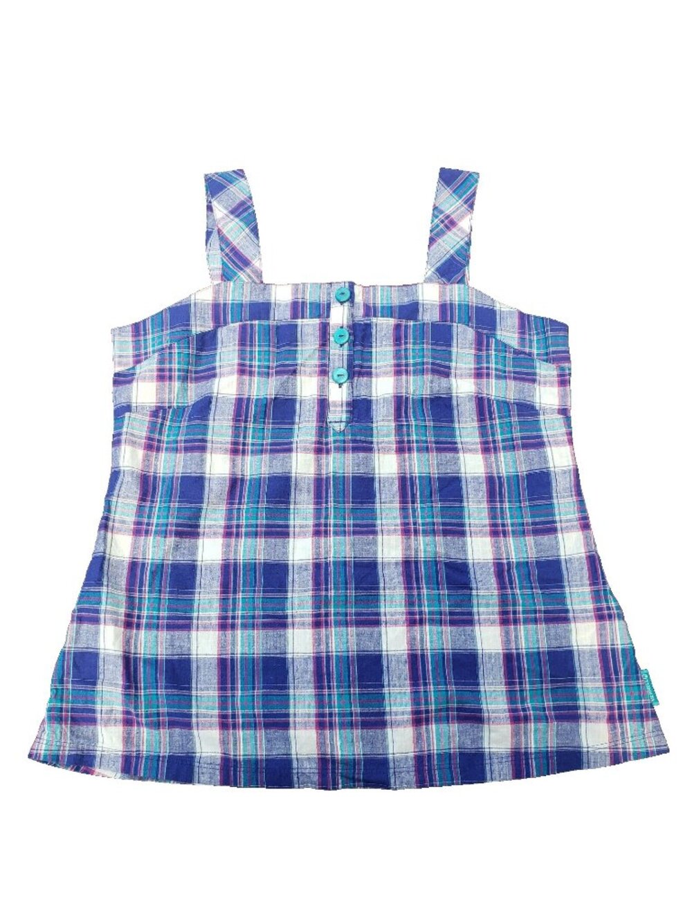 Merrell Plaid Teal Blueberry Purple Tank Top Size L/G Cotton Linen